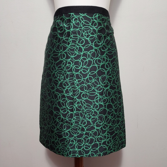 Doncaster emerald & black jacquard geo pencil skirt size 8